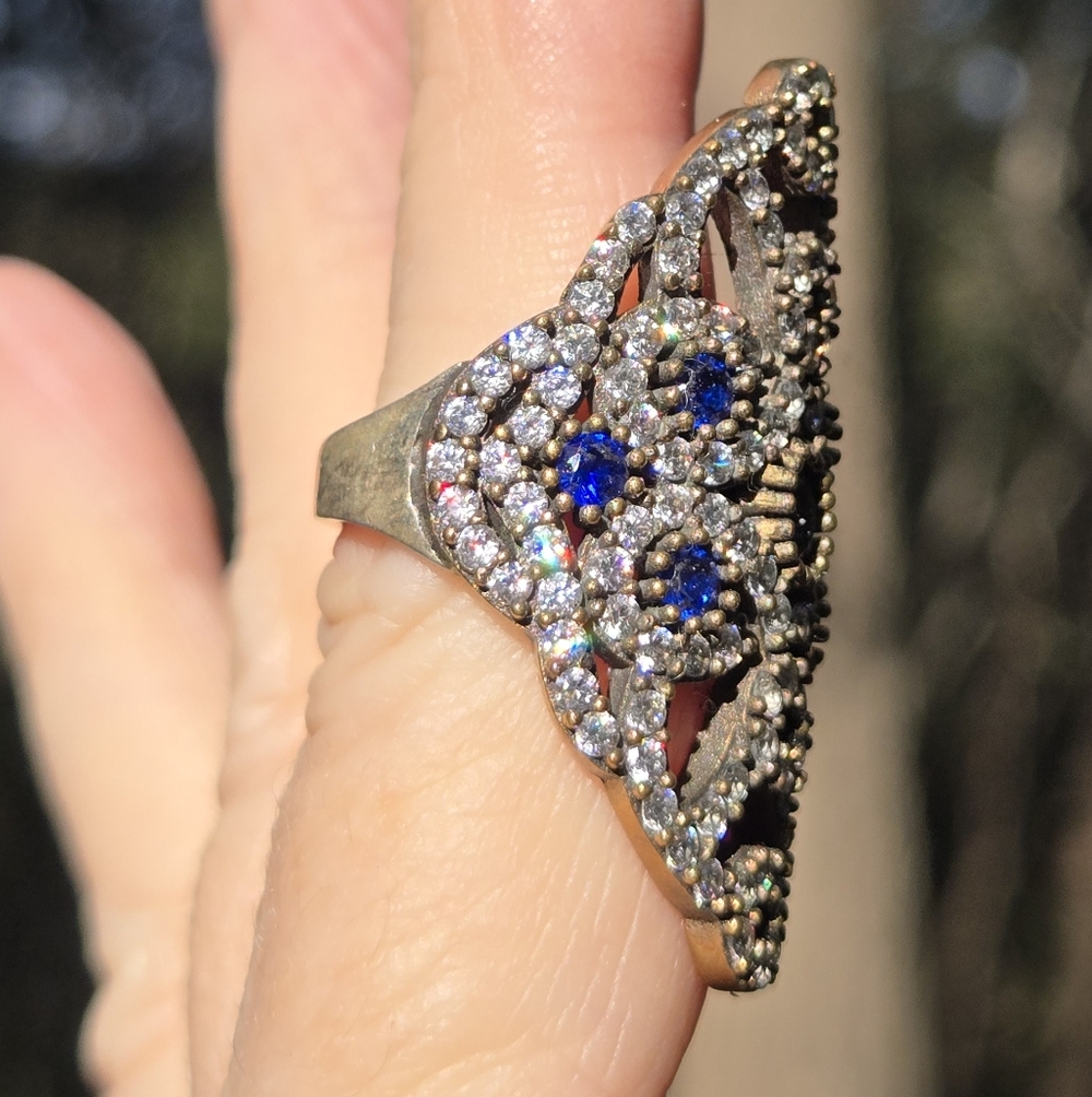 Sapphire & Topaz Sterling Bronze&Gold Cocktail Ring Sz7 - Picture 6 of 10